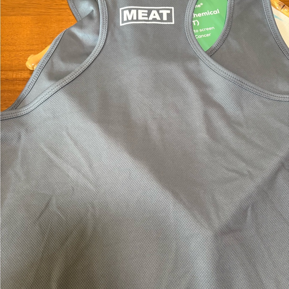 Gray Tank Top with MEAT Logo and Athletic Cut